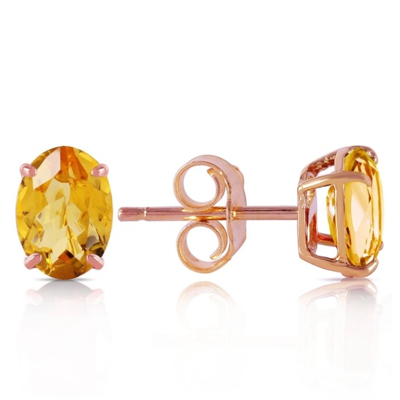 14K Solid Rose Gold Panache Citrine Stud Earrings - Picture 1 of 2